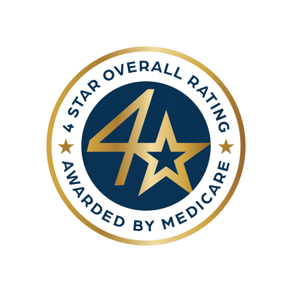 4 Star Overall Awarded by Medicare award with navy background and gold outline